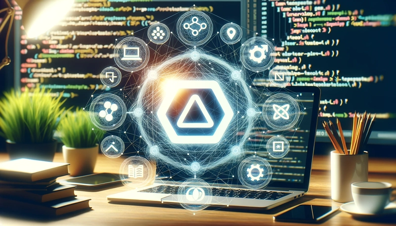 现代 Web 开发环境的图片展示。前景是 Node.js 的标志，周围环绕着一些常用库和框架的小图标。背景是一个模糊的编码环境，其中包含几行 JavaScript 代码。标题“10 个热门 Node.js 库和框架，助您提升 Web 开发效率”在顶部醒目地显示。