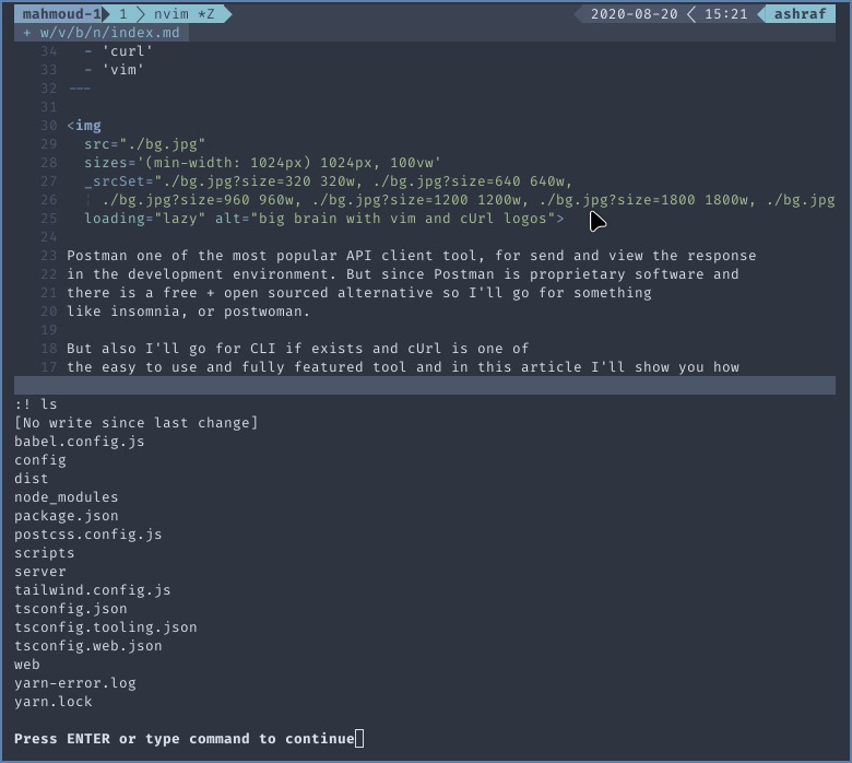 vim 中 ls 命令的屏幕截图