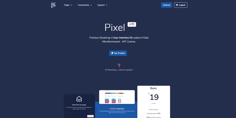 Flask Pixel UI Kit - 开源 Flask 启动器，由 AppSeed 提供。