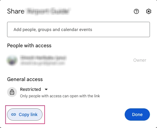 Google 文档共享弹出窗口
