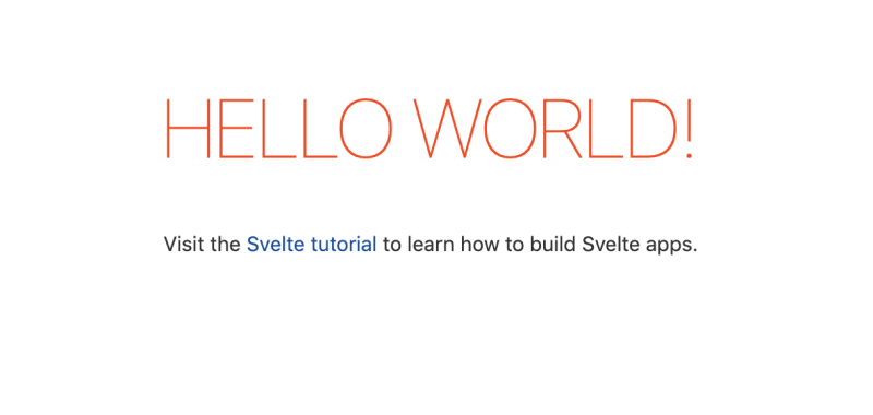 一个巨大的 Hello World 标志，随后提示访问 svelte.dev 以了解有关 Svelte 的更多信息