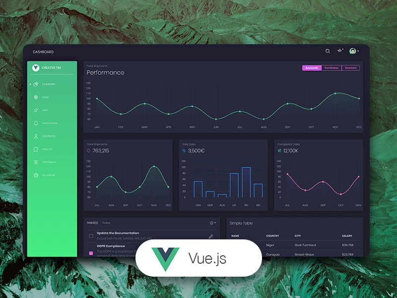 Vue Black Dashboard - 开源深色主题仪表板。