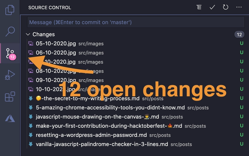 Visual Studio Code 中的 Git 窗口