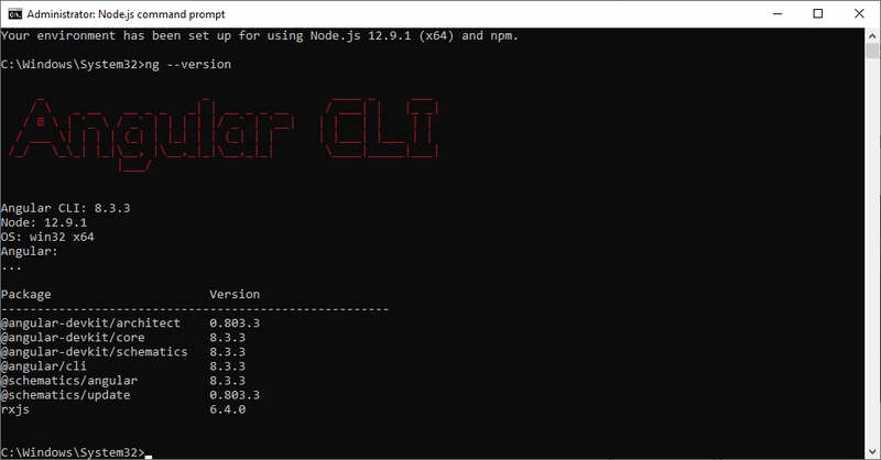 Node.js 命令提示符和 Angular CLI