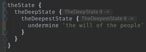 Groovy DSL 的屏幕截图，展示了我们自定义 DSL 的 IDE 提示。