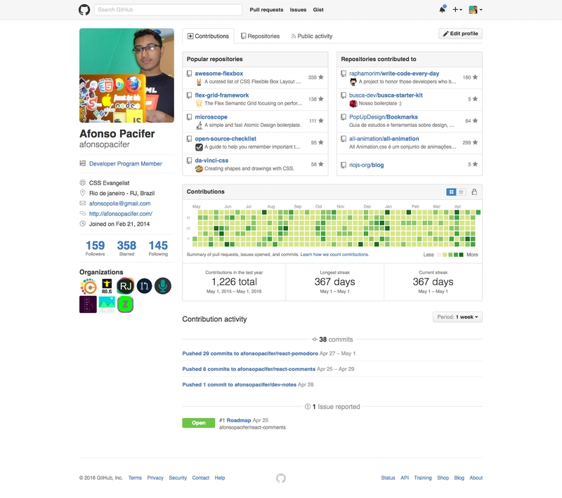 我的 GitHub 个人资料，记录了 367 天的编码经历