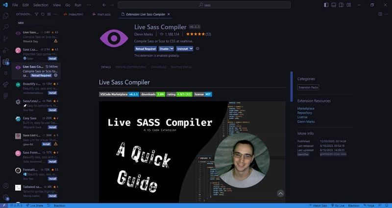 实时 Sass 编译器市场的屏幕截图