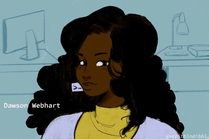 道森的画像，黑头发，棕色皮肤，黄色高领毛衣