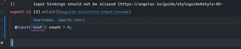 关于 Angular 输入绑定别名的 ESLint 错误