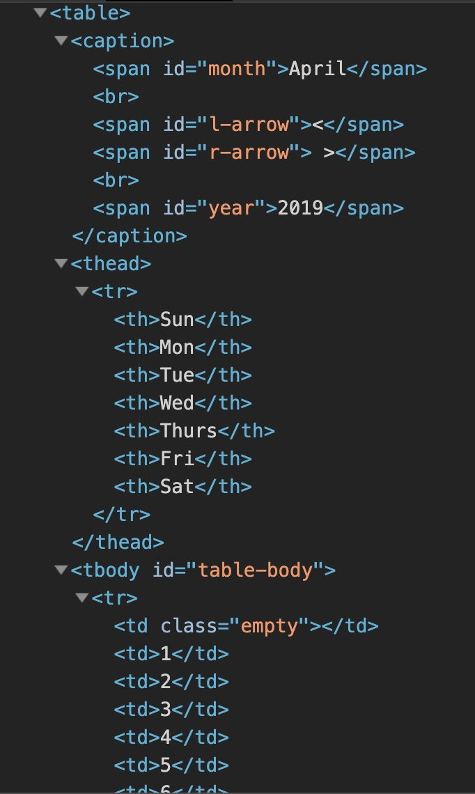 硬编码 HTML 日历