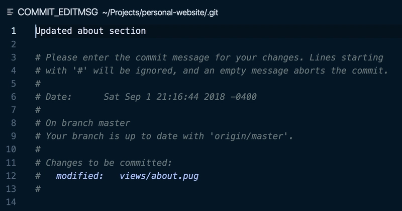 VS Code 中显示的先前提交消息以及有关如何更改提交消息的说明。