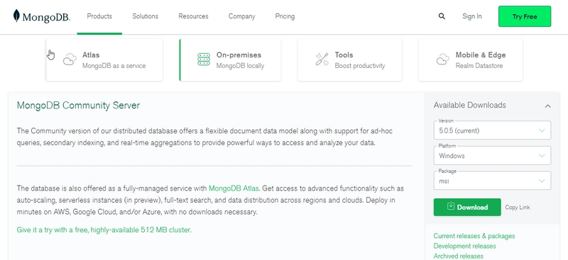 MongoDB 安装页面