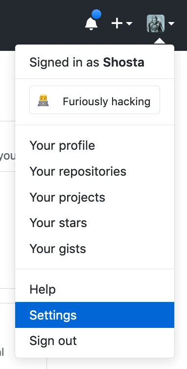 Github：前往“设置”