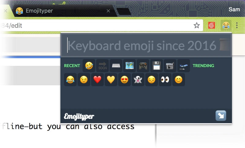 Emojityper Chrome 扩展程序显示其浏览器操作