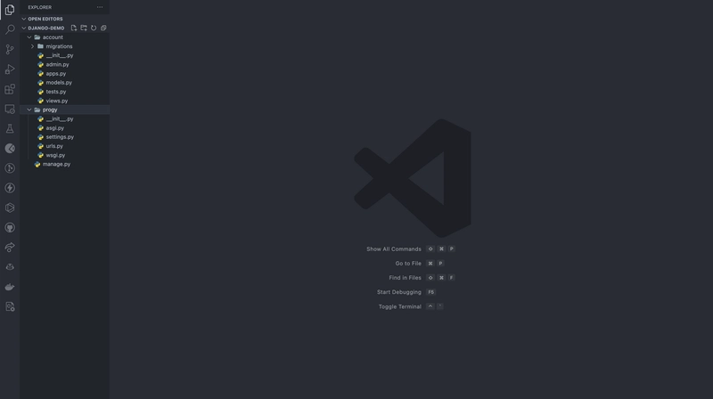 VScode 中 Django 应用的屏幕截图