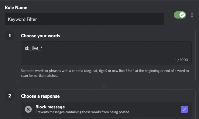 使用 Discord 的 AutoMod 工具防止密钥泄露