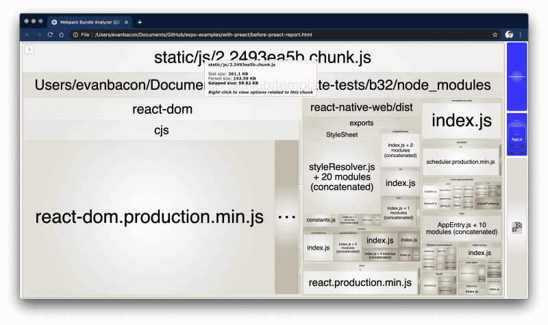 不带 preact 的 expo web bundle