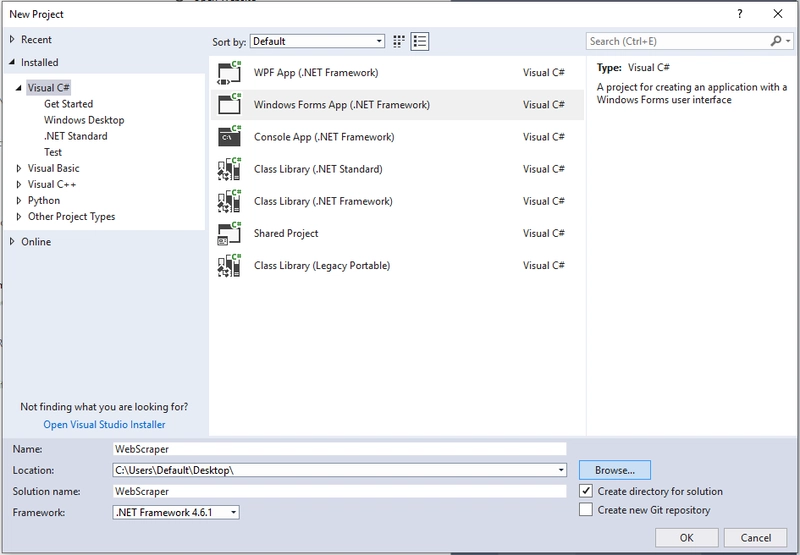 Visual Studio 新的 Windows 窗体应用程序