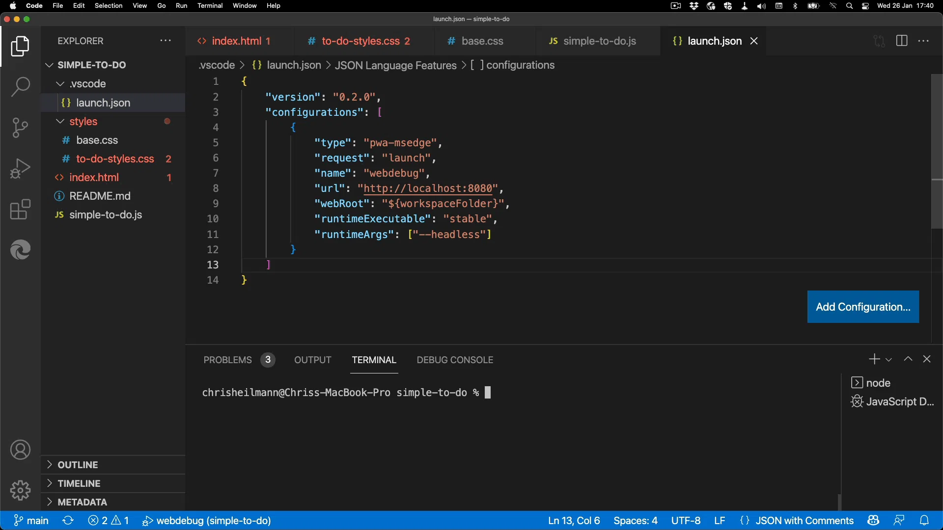 在 VS Code 终端中启动服务器