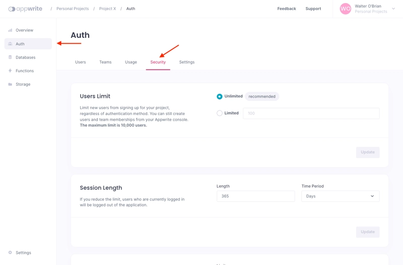 Appwrite 身份验证设置