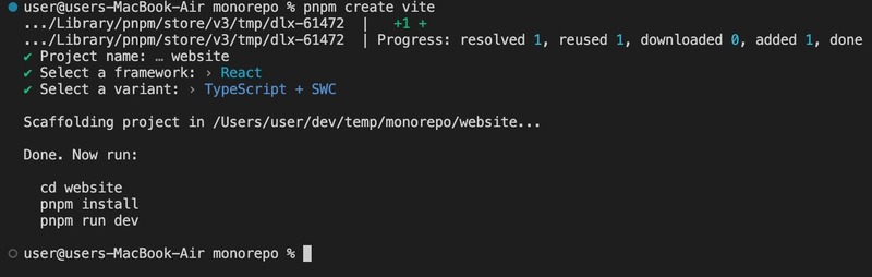 pnpm create vite 在终端输出