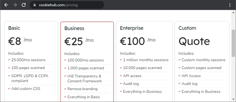 CookieHub 资费计划