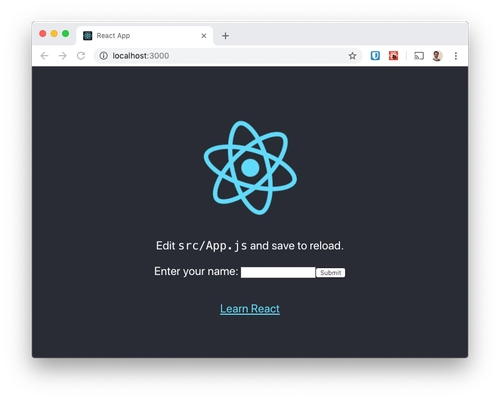 初始页面显示 React 徽标和表单