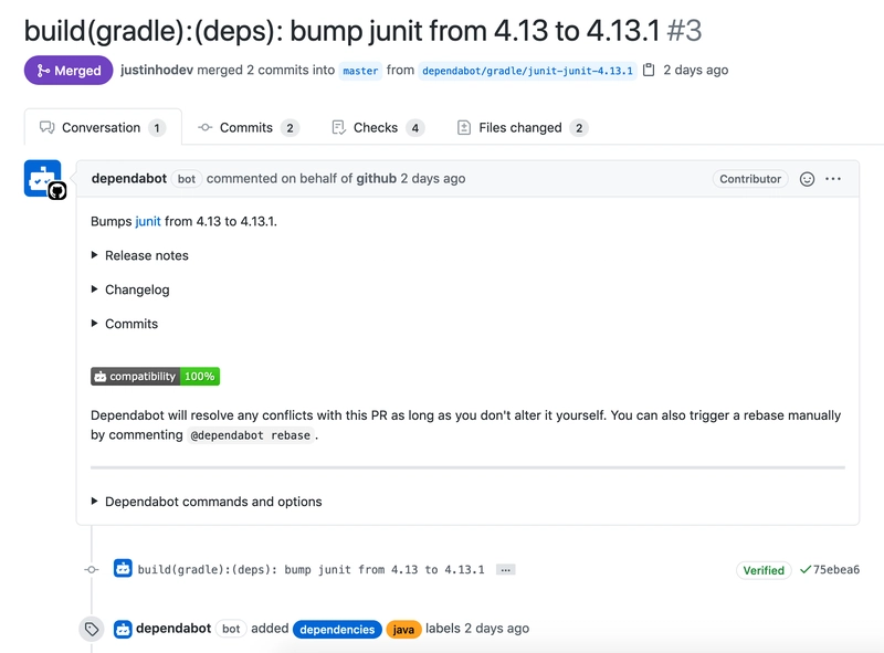 Dependabot 自动拉取请求以更新依赖项
