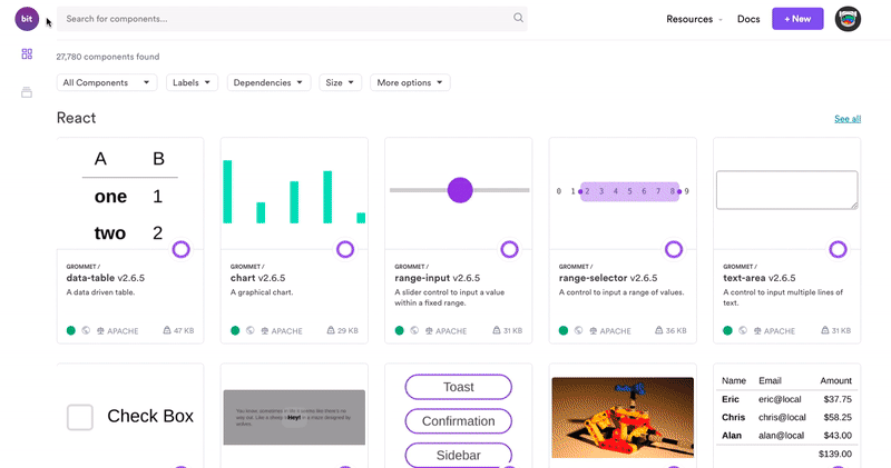 示例：在 bit.dev 中搜索共享的 React 组件