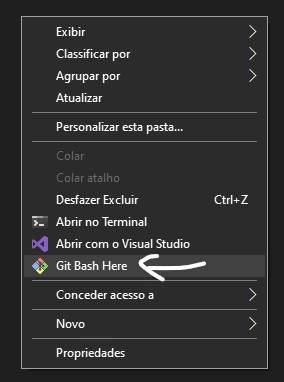 图像com o Windows 菜单与 Git Bash 中的 nova janela