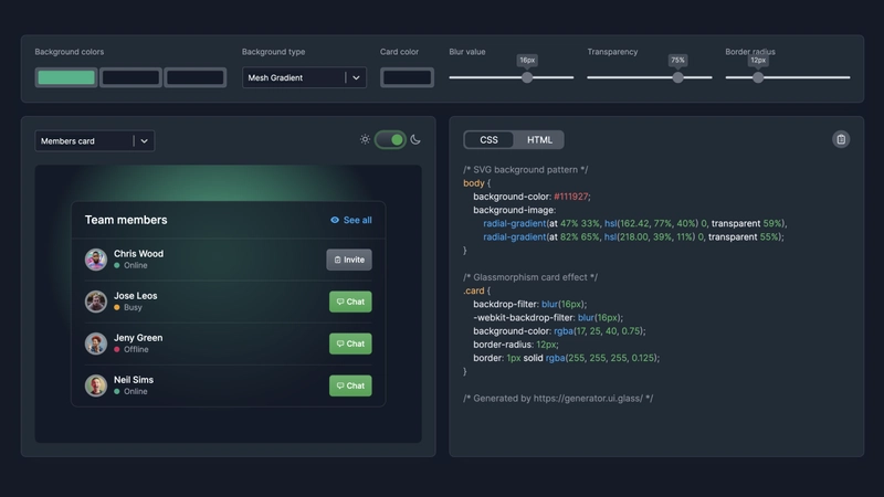 深色模式下的玻璃形态 CSS 生成器