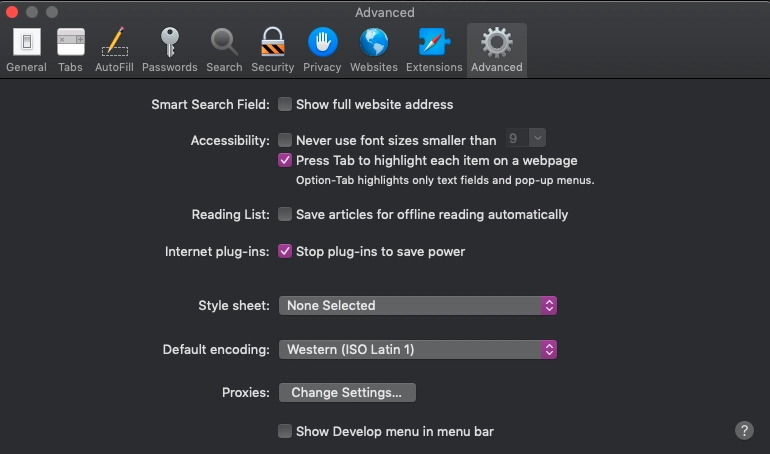 Safari 的“偏好设置”窗口