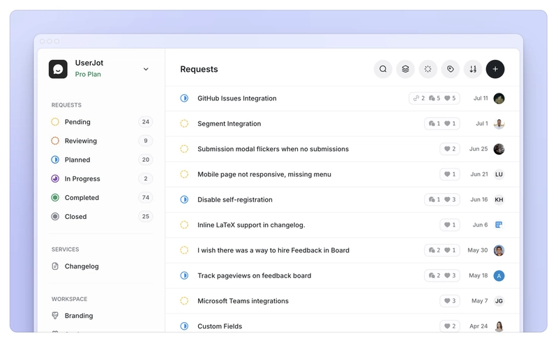 UserJot 控制面板