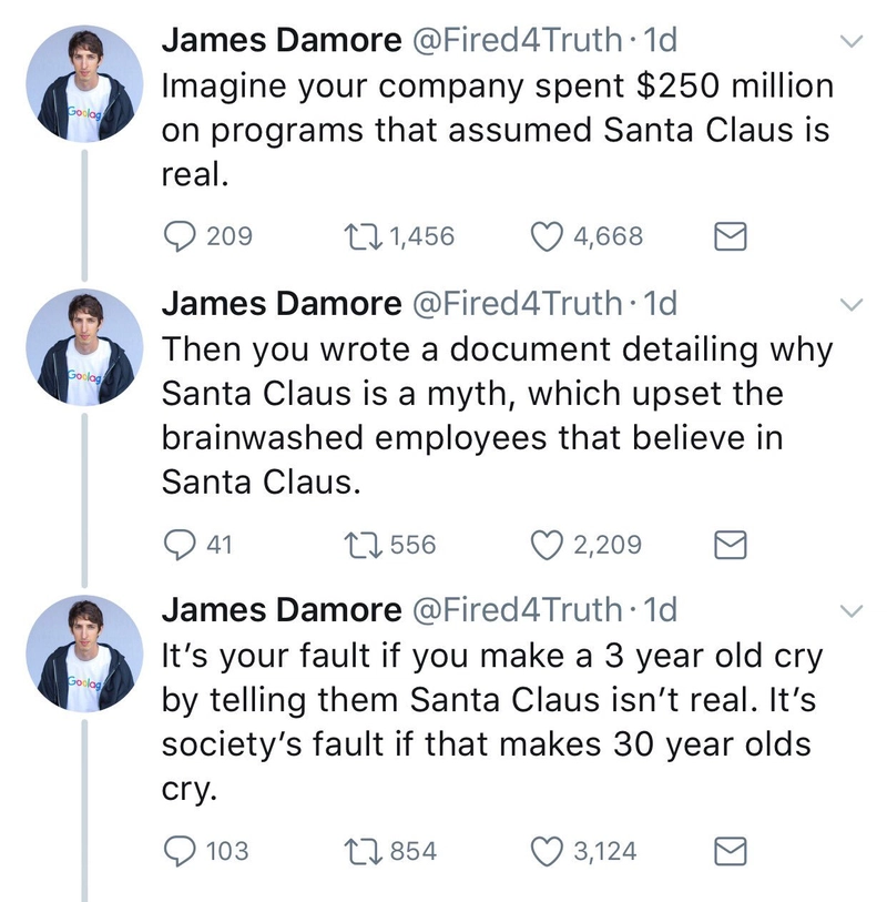 “Goolag”?真的吗,兄弟? James Damore 的推文