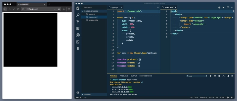 浏览器和 VSCode 的屏幕截图