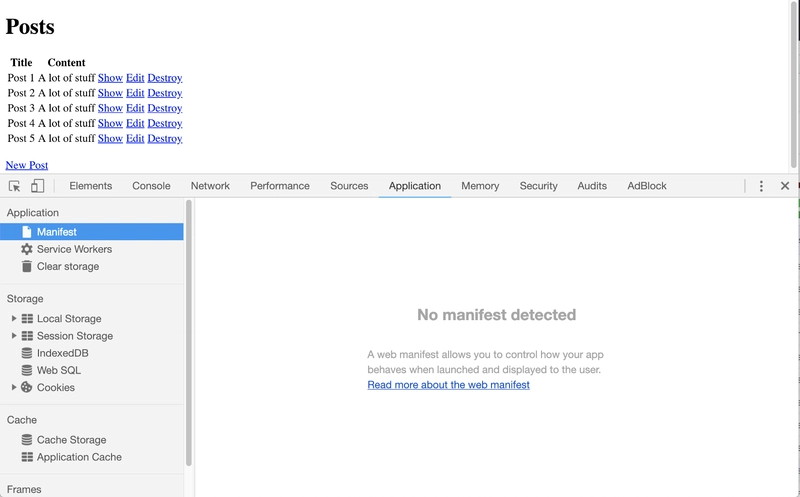 全新的 Rails 应用,没有任何 manifest.json 文件。