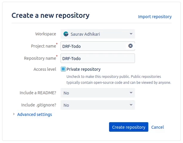 在 BitBucket 上创建 repo