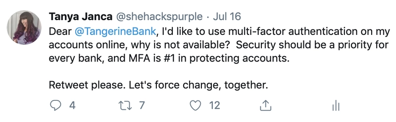 我因为加拿大银行缺乏多因素身份验证(MFA)而纠缠不休。 我因为加拿大银行缺乏多因素身份验证(MFA)而纠缠不休。