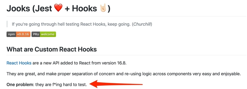 Jooks 是一个库，指出 React Hooks 很难测试。