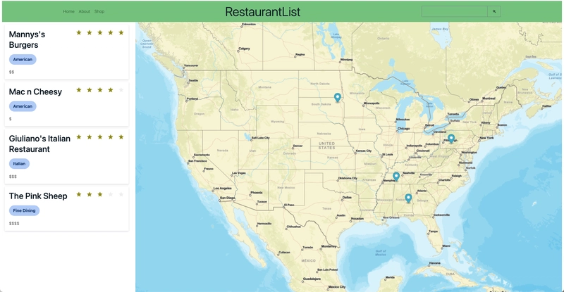已完成的应用程序，包含标题、卡片和地图。