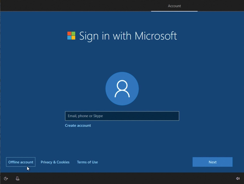 Windows 10 离线帐户