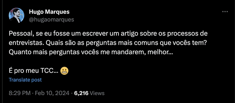 Tweet pro pessoal me mandar perguntas sobre FAANG