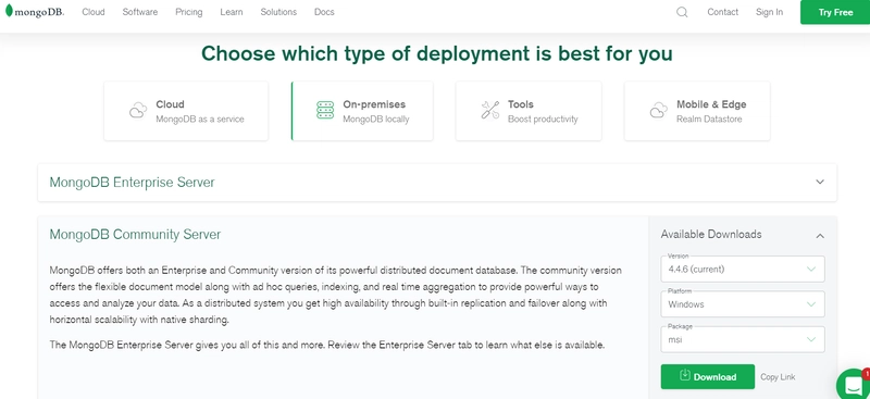 MongoDB 下载页面的用户界面