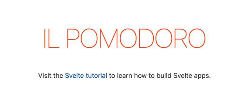 Svelte 番茄工作法 一个巨大的“il Pomodoro”标志,随后提示访问 svelte.dev 以了解有关 Svelte 的更多信息
