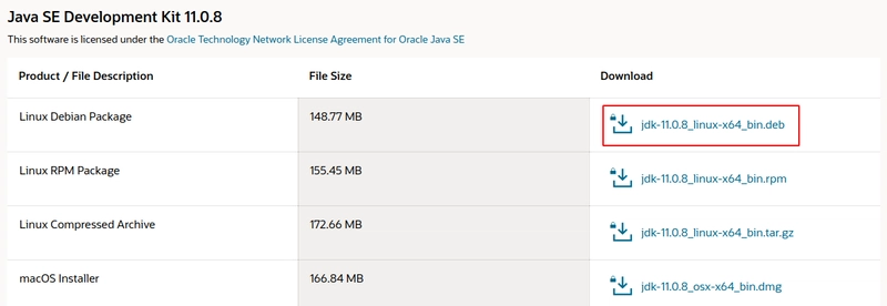 Oracle JDK 11 下载页面
