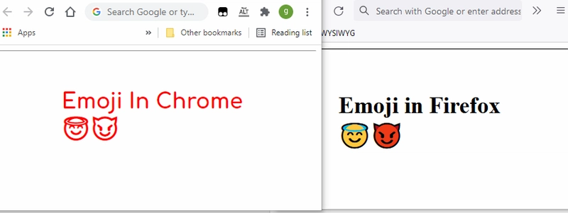 Chrome 浏览器中表情符号的轮廓颜色与文本颜色相同。