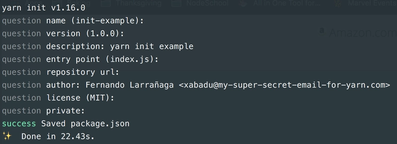 使用 yarn 创建 package.json
