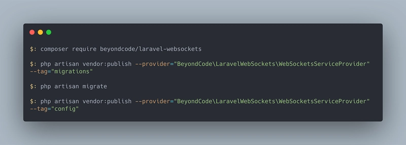 安装 laravel-websockets 的步骤代码截图