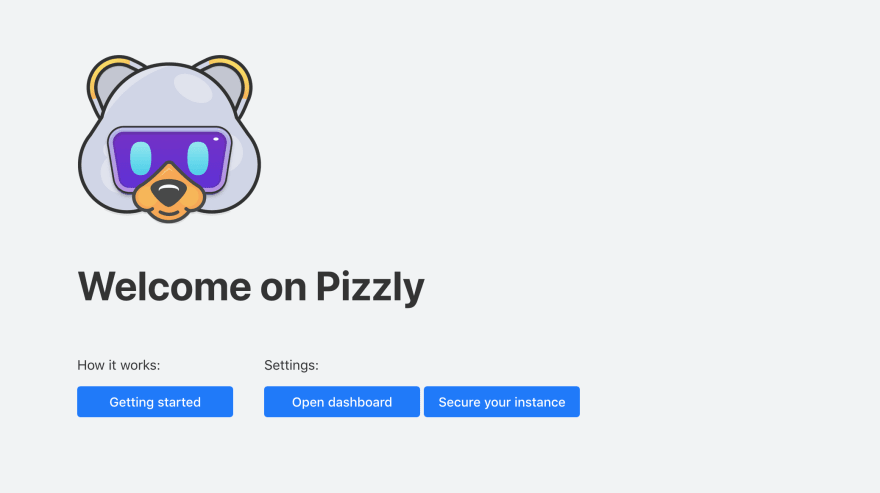 Pizzly 仪表板欢迎屏幕