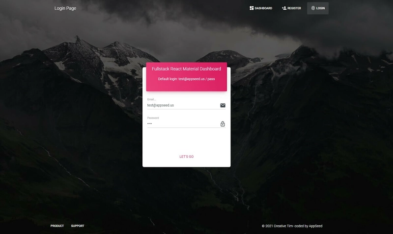 全栈 React Material 控制面板 - 登录页面。